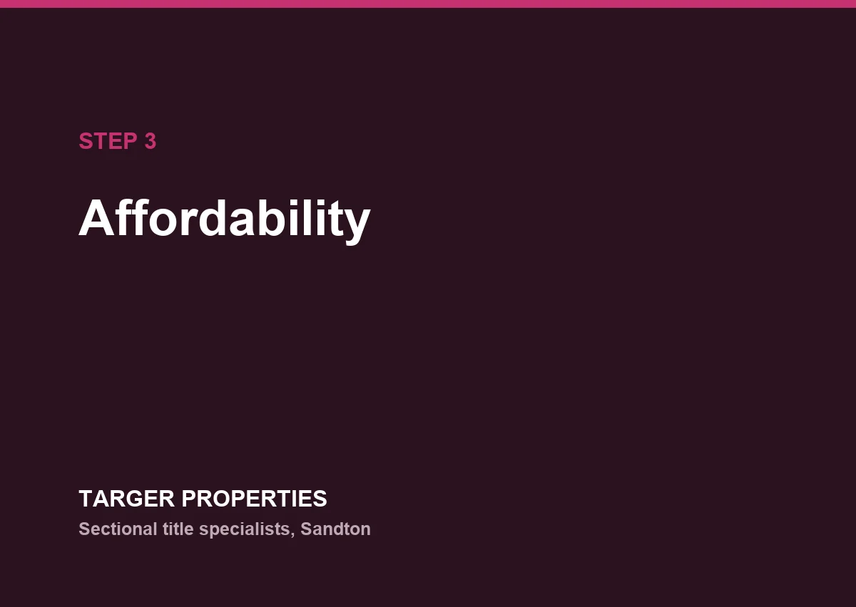 Article card reading 'Affordability', Targer Properties, sectional title specialists in Sandton